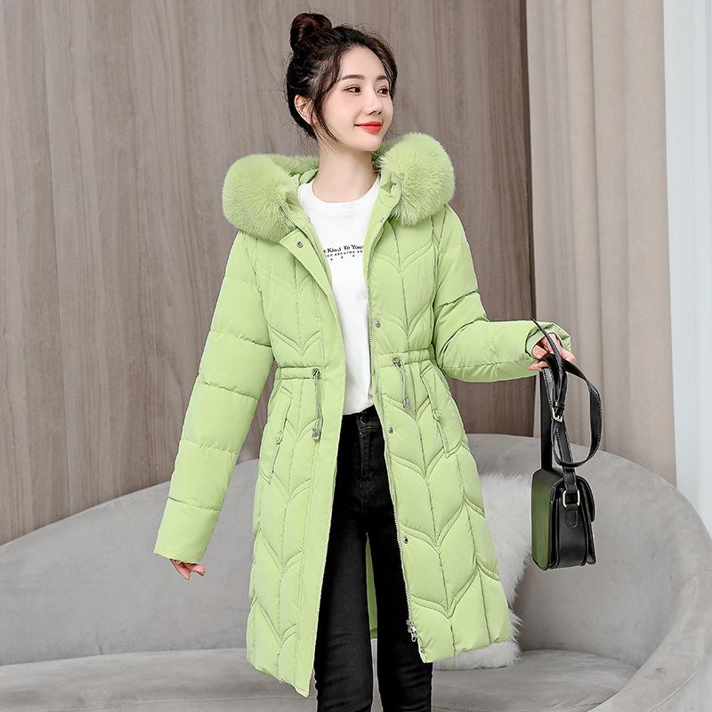 Jachetă căptușită cu bumbac Haine de iarnă pentru femei cu guler mare de blană și puf Nouă Groasă Lungă Coreeană Talie Jachetă căptușită cu bumbac.