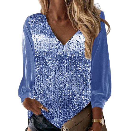 Damen Pullover Glitzer Pullover Blau Damen-Top, Glänzende