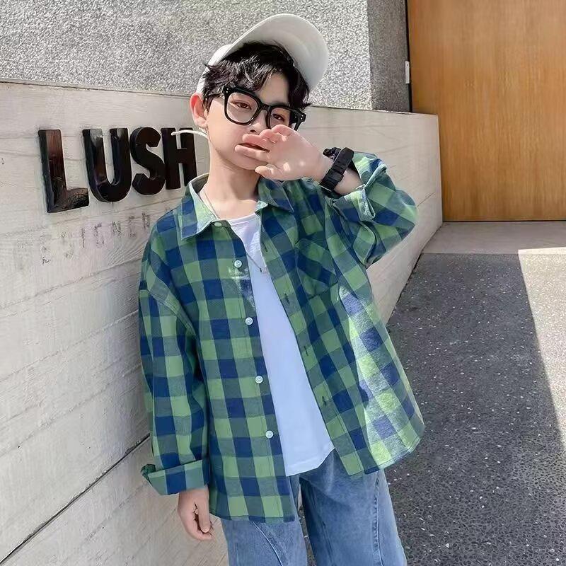 Boys' Fashionable Plaid Shirt - 2024 Spring Trend for Children