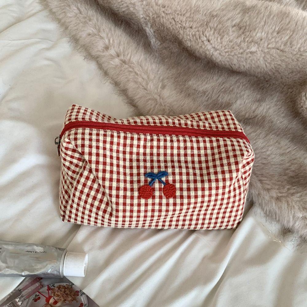 Cloth Cherry Cosmetic Bag Cotton Toiletry Bag Simple Toiletry Organizer Bag  Unisex