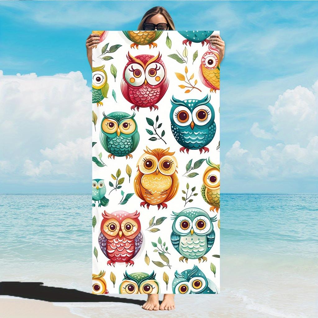 Owl & Leaves Beach Towel – Quick-Dry, Lightweight Microfiber Bath Towel for Travel, Pool, Shower, Sports & Outdoor Use