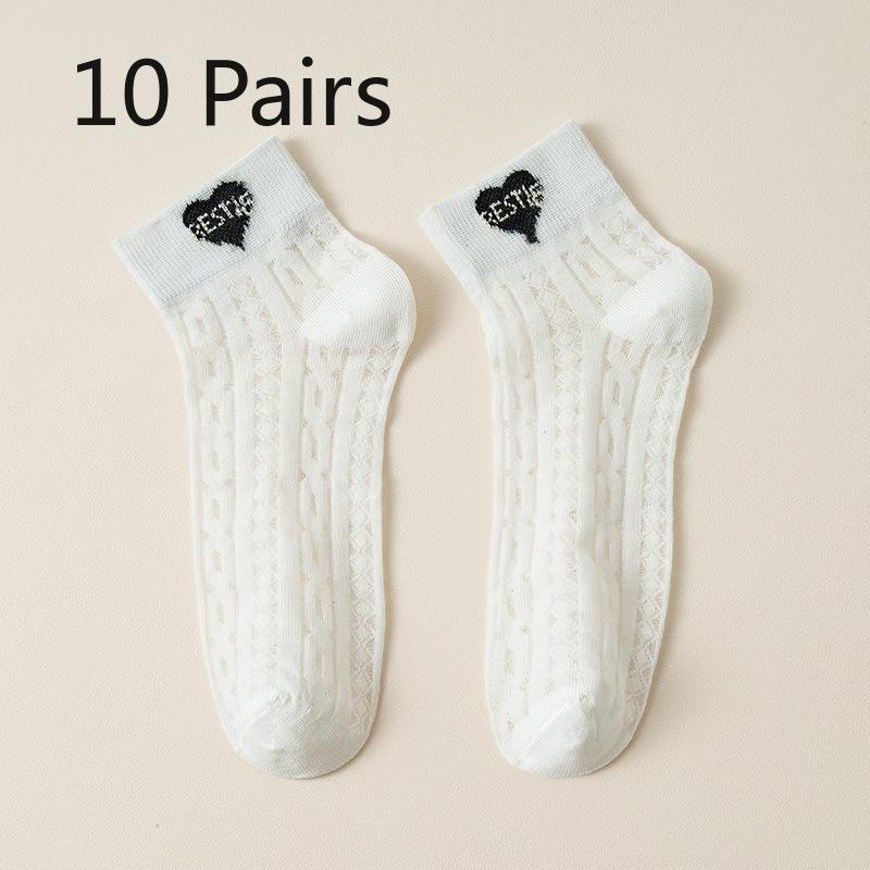 10 Pairs of Women's Summer Thin New Camellia Hollow Mesh Crystal Silk Breathable Socks