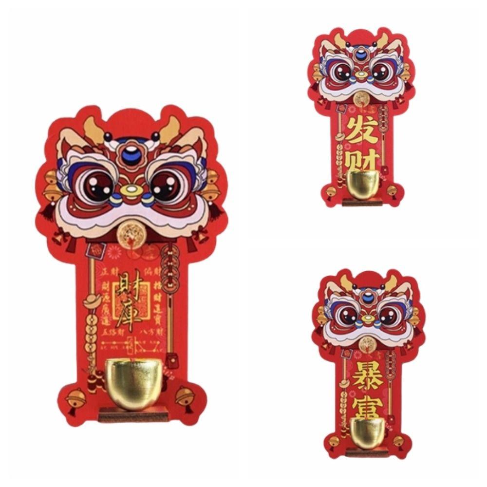 Dopamine Lion Dance Refrigerator Magnetic New Year Hanging Ornament Cartoon Lion Doorbell Festive Door Decoration