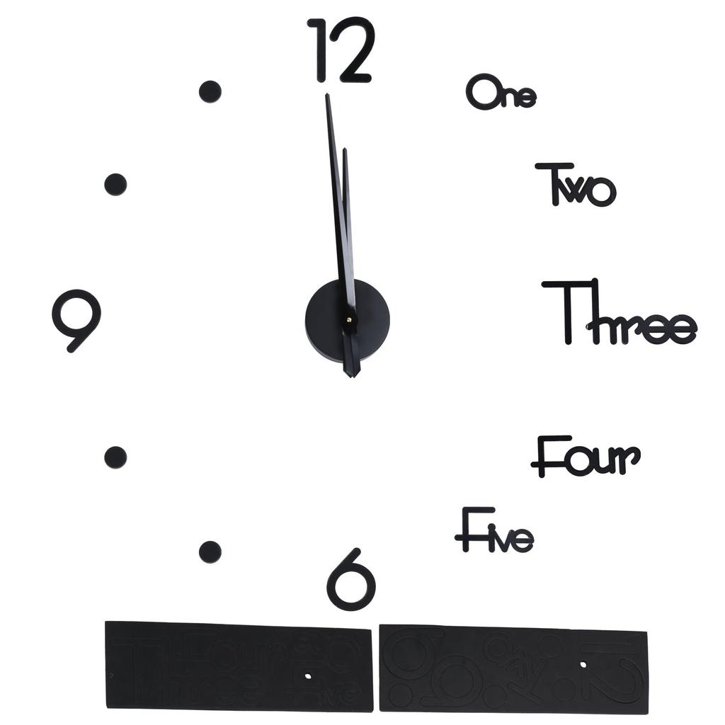 Frameless Adhesive Wall Clock DIY Mirror Surface Sticker for Home Office Room DecorLarge Black