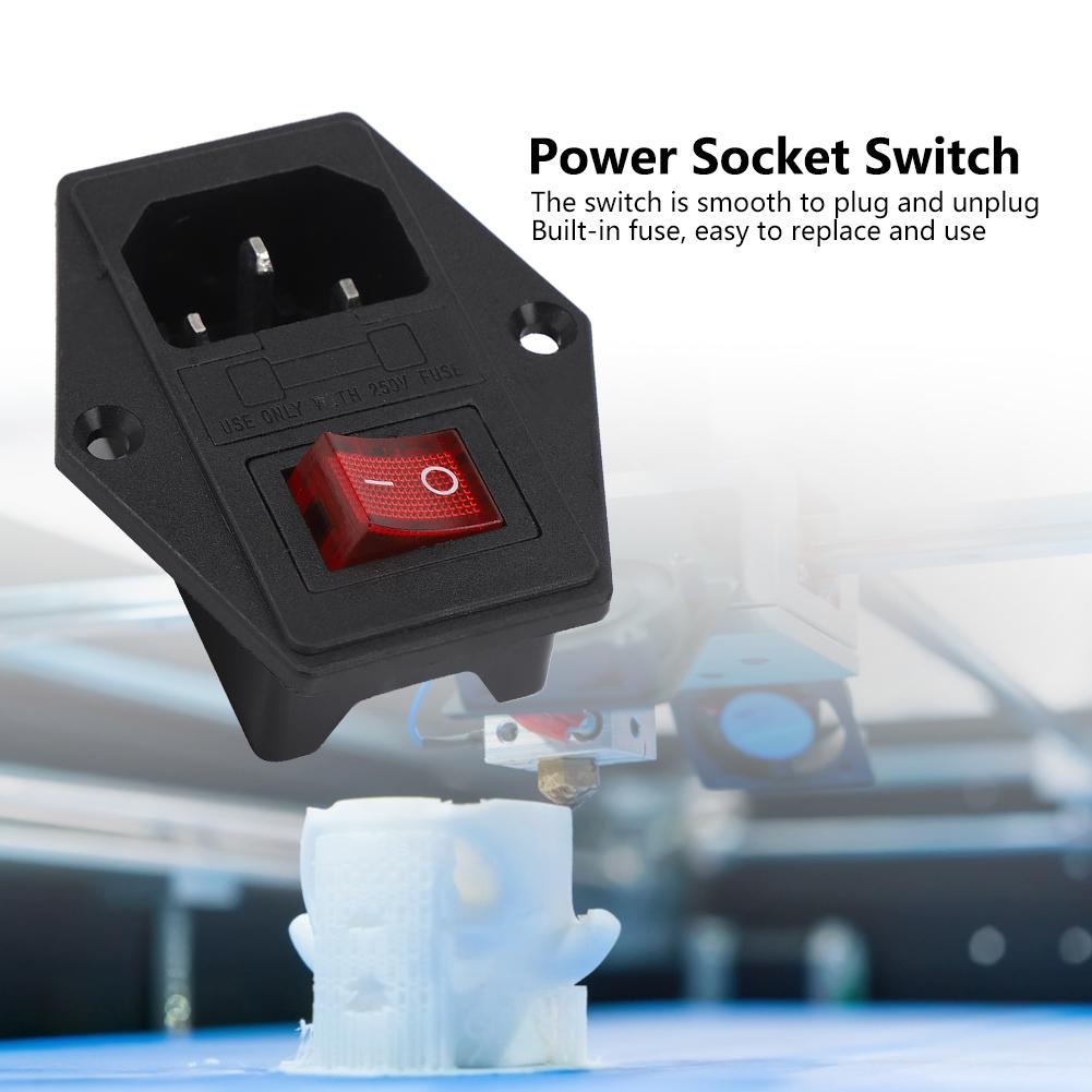 3Pcs AC Power Socket Switch 4 Pin with Light Built In Fuse 3D Printer Accessories