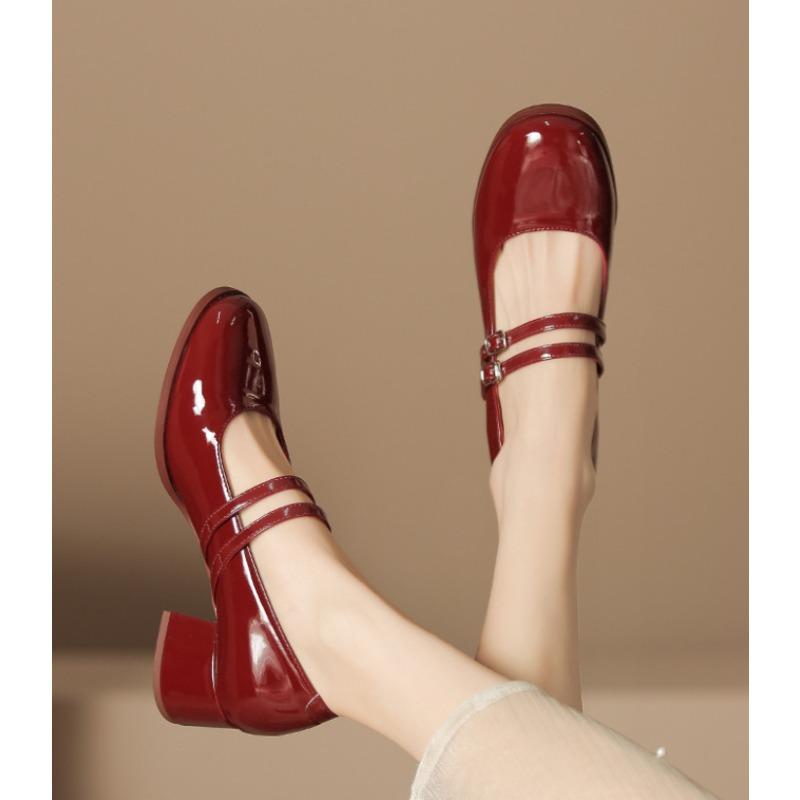 Spring Thick Heel Women Mary Jane Shoes Shallow Ladies Casual Butterfly-knot Shoes Eelgant Dress Leather Shoes