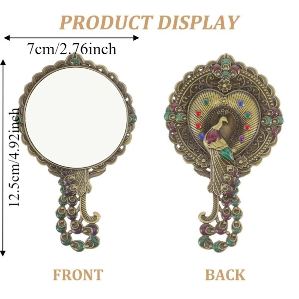 Portable Peacock Makeup Mirror Comb Set Hand-held Luxury Princess Make Up Mirror Metal Handle Embossing