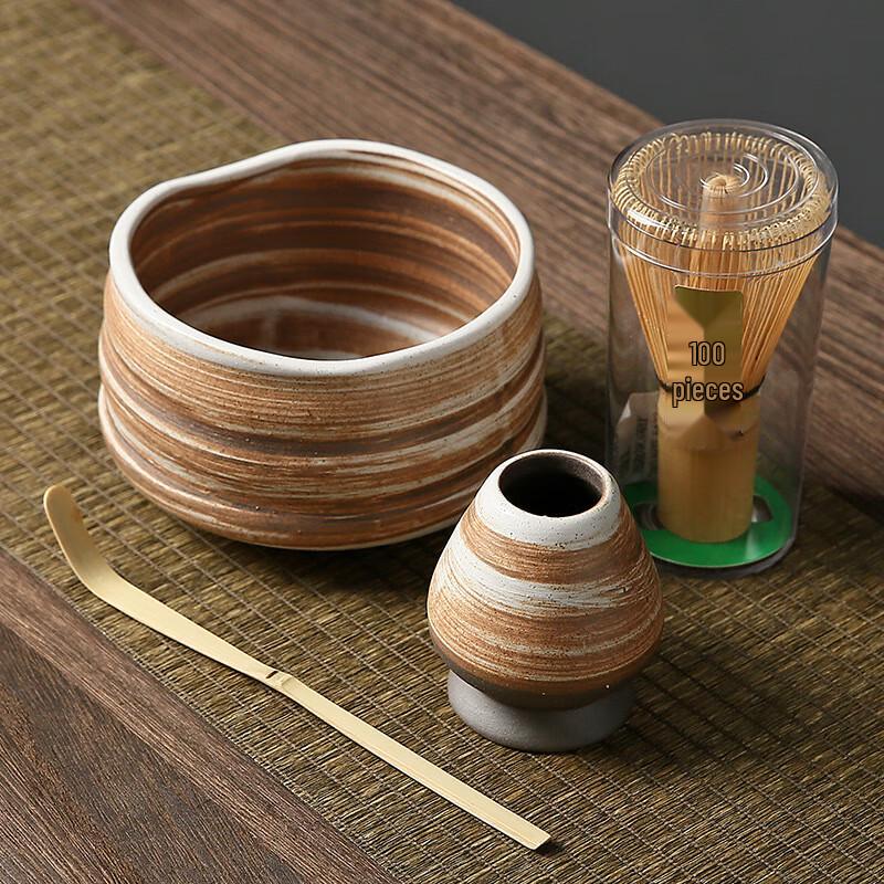 Japanese Matte Black Rough Pottery Matcha Tea Set