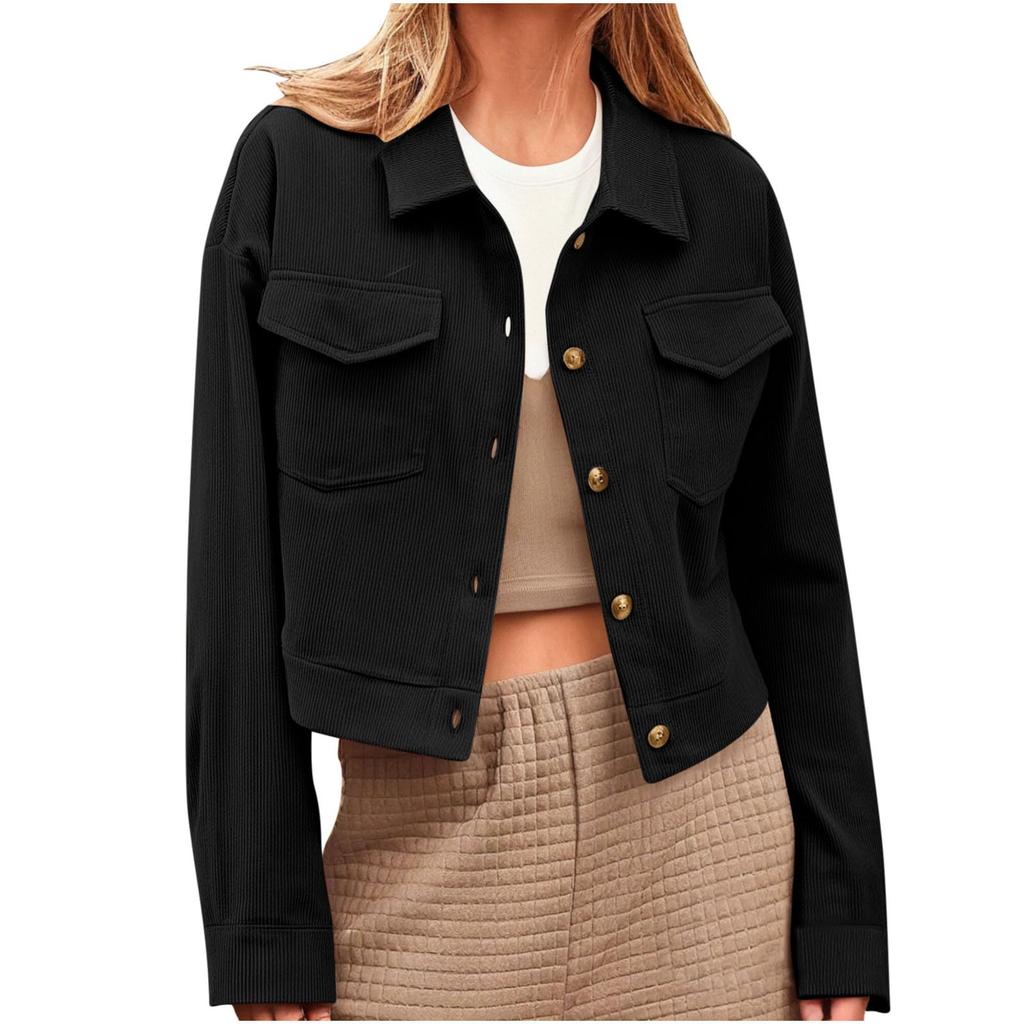 Jacket Women Fashion Cropped Casual Button Jackets Tops Trendy Long Sleeve Coats With Pocket