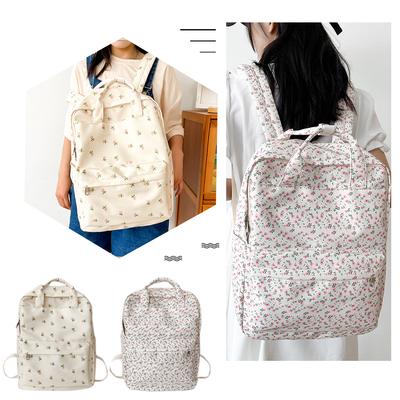 Women College Student Backpack Large Capacity Canvas Casual Floral Backpack Adjustable Strap Teenage Girl Bag