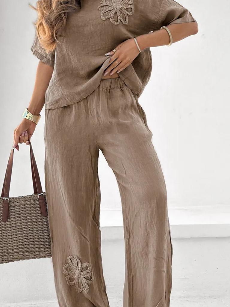 New Women's Outward Bound Set 2 Piece Large Size Floral Casual Outfit High Waist Loose Trousers