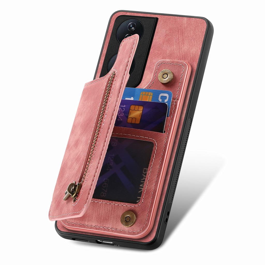 D15 For Honor X7b 4G/90 Smart Case with Card Holder Retro Leather+TPU Zipper Phone Cover