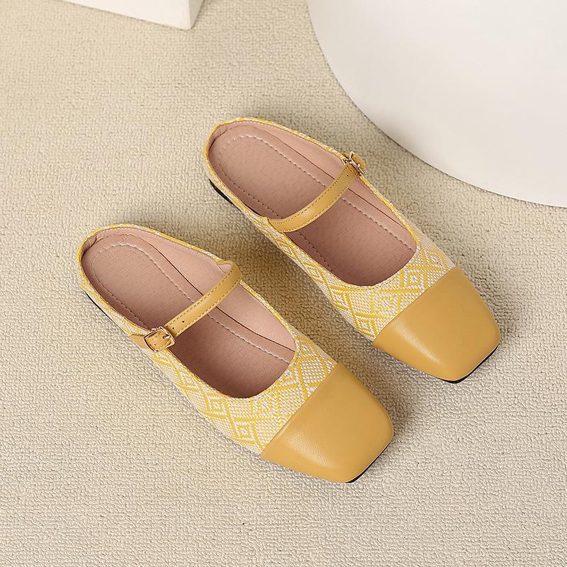 Sommerschuhe Damen Flache Sandalen Modemarke Damen Mary Jane Schuhe Schwarz Weiß Gelb Übergröße 43