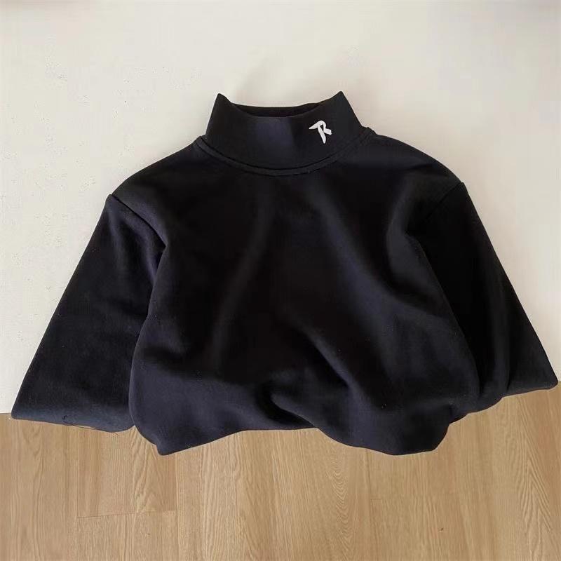 Kids Double Sided De Rong Brushed Half Turtleneck Base Layer Shirt Autumn Winter Warm Thermal Top for Boys and Girls