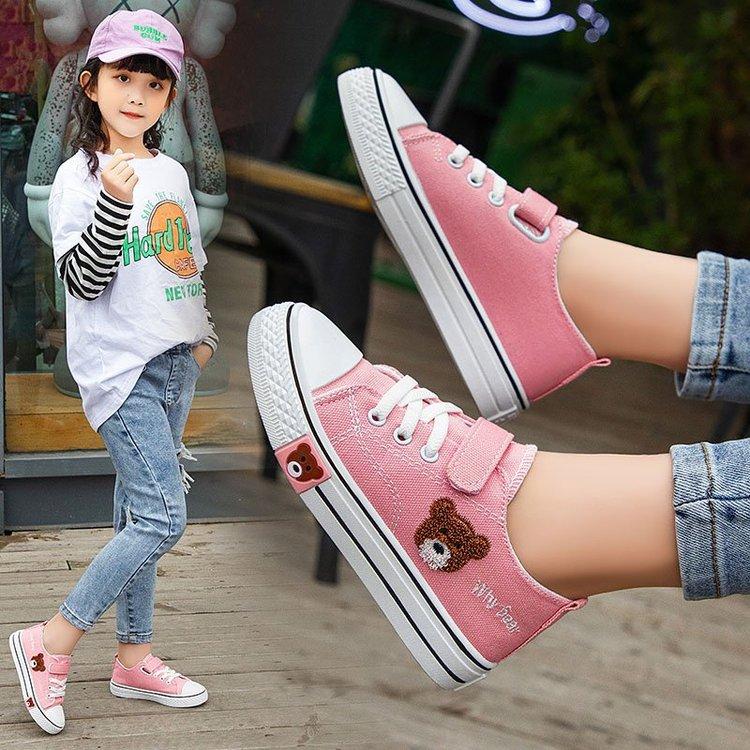 Classmate Foreign Trade 2025 Children's Bear Canvas Shoes Fashion Students Little White Shoes Boys and Girls Velcro Board Shoes