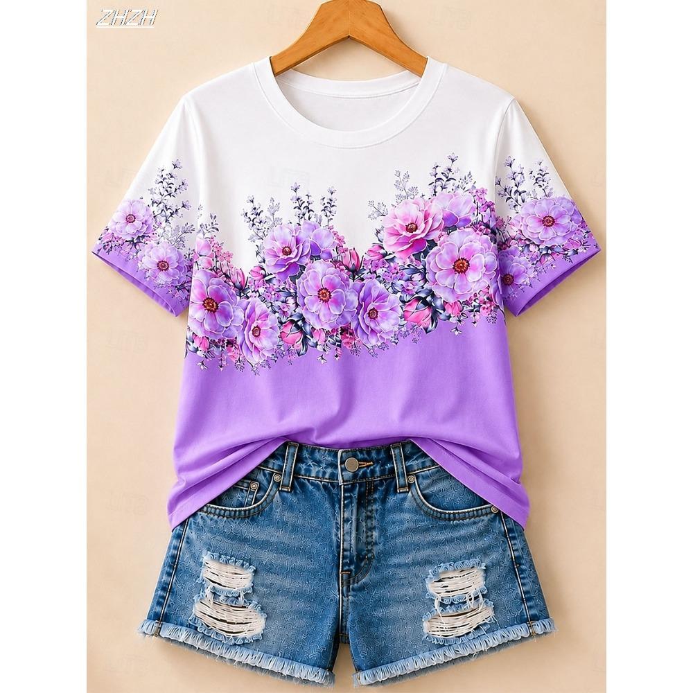 Plus Size Women's Striped V-Neck Short Sleeve T-Shirt Mid-Length Korean Style Summer Fashion