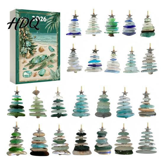 Regalo Conto alla Rovescia per le Feste per Bambini 2026 Calendario dell'Avvento Stile Vetro Marino Scatola Cieca 24 Pezzi Ornamenti a Tema Costiero Ornamenti Acrilici da Appendere all'Albero,