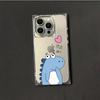 Clear Square Back Tube Case Protection For iPhone 15 Plus 11 12 14 Pro Max 13 16 ProMax Loving Dinosaurs Pattern
