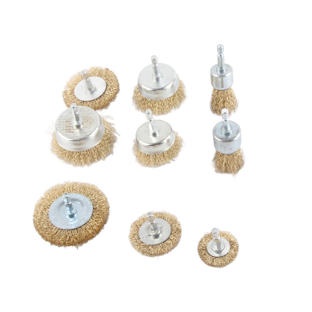 9Pcs Drill Wire Brush Wheel End Cup 14in Hex Shank Accessory Set Kit for Wood Metal