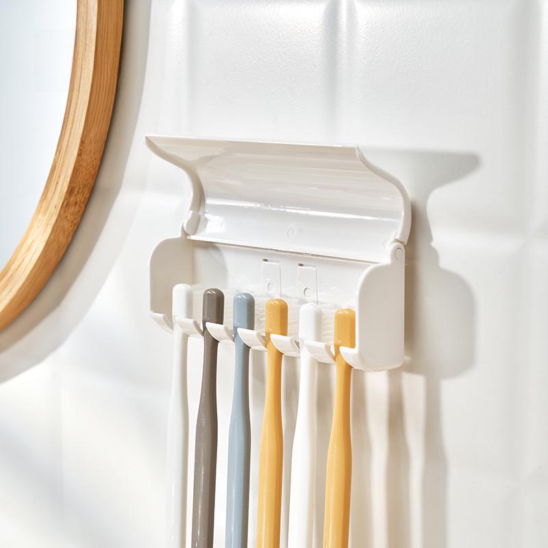 Japanese Six-Head Wall-Mounted Toothbrush Holder with Storage