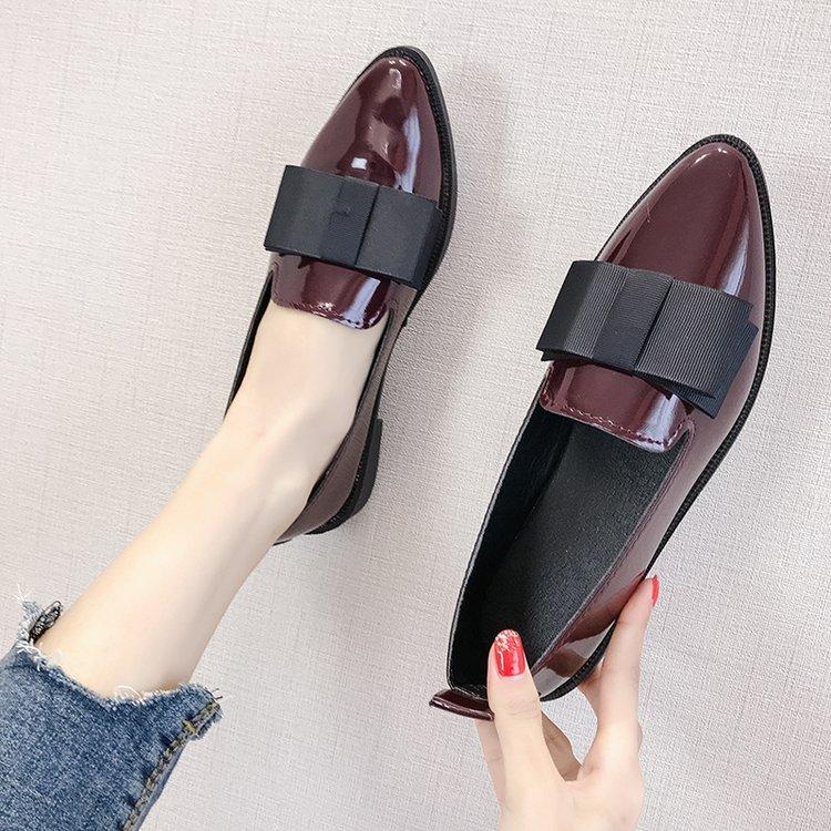 Summer leather shoes, summer new pointed bow shoes