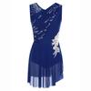 Womens Lyrical Dance Dress Sleeveless Ruched Mesh Overlay Shiny Rhinestones Side Slit Ice Skating Costume