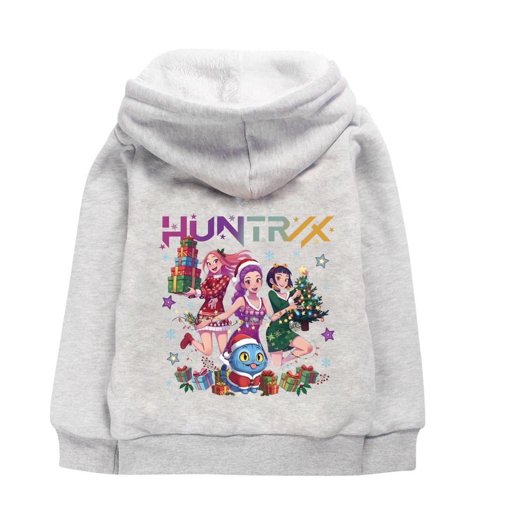5084 Multi-color Christmas Children Girls Kpop Zoey Mira Rumi Print Long Sleeves Velvet Warm Winter Jacket