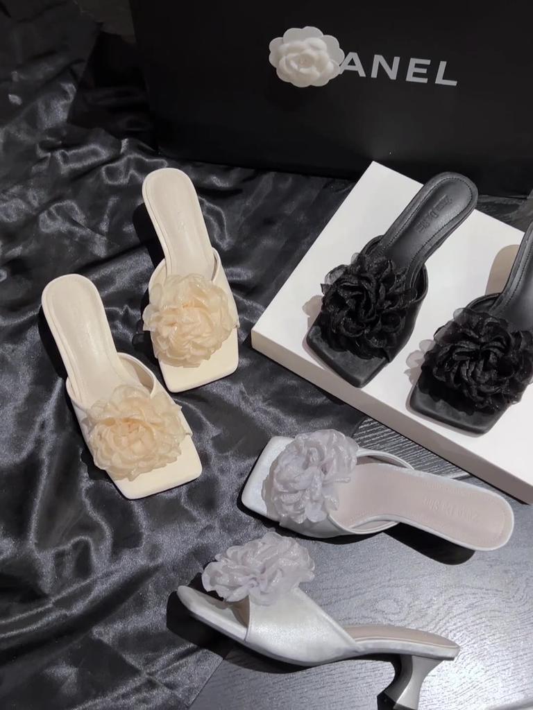 Fashion Shoes Slippers Heels Big Size Luxury Slides Low Slipers Women High Designer 2025 Rome Fabric Silk Rubber Hoof Shoes Woman's Slip
