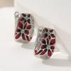 Einfache Rote Epoxidblume Geschnitzte Creolen Handgefertigte Emaille Damen Silberbeschichtete Ohrringe Hochzeitsohrringe Party Schmuck Geschenk