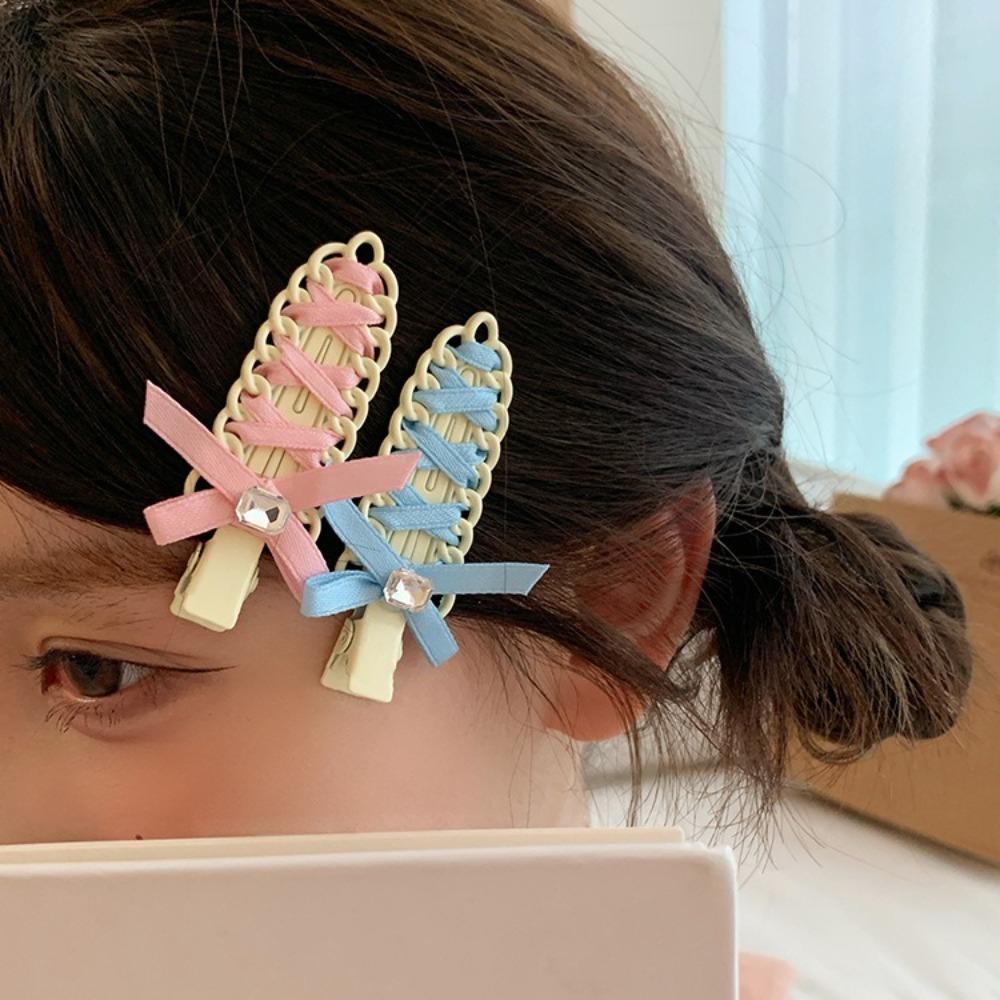 

Metal Rhinestone BB Clip Satin Hair Clip Hair Accessories Ribbon Bow Hairpins Girls синий/белый