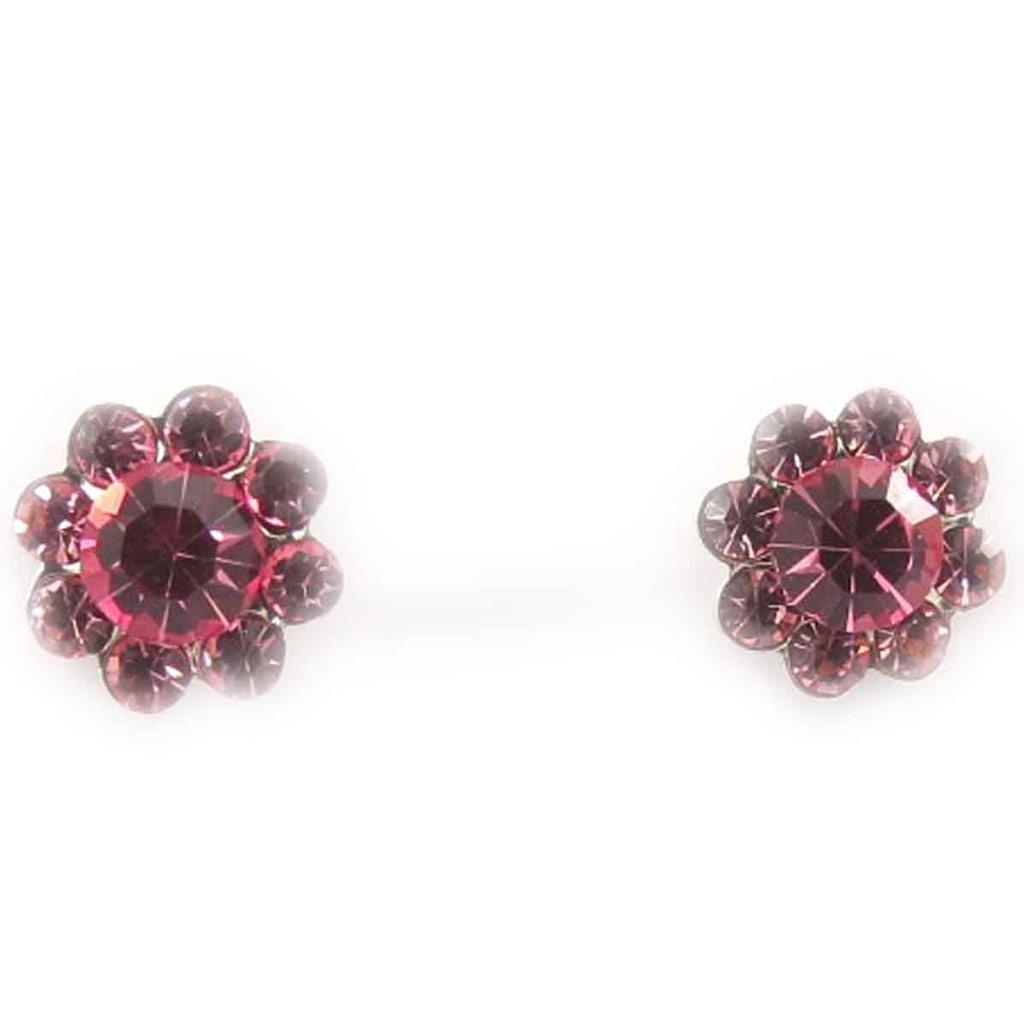 Les Trésors De Lily [J8700] - Pink 'Crystal Flowers' Silver Earrings