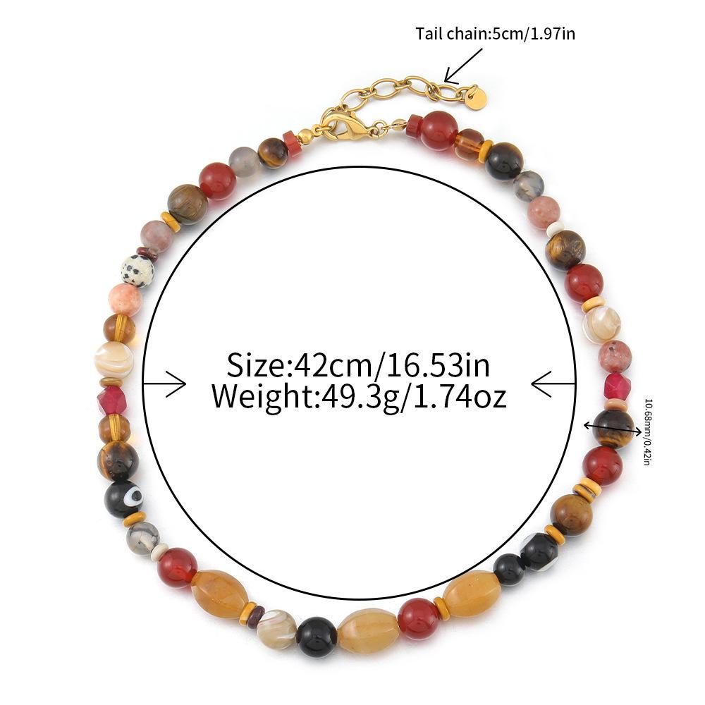 GEMCHIC Women s Vintage Multi-Gemstone Beaded Necklace Bracelet Set Natural Red Agate Boho Style Jewelry
