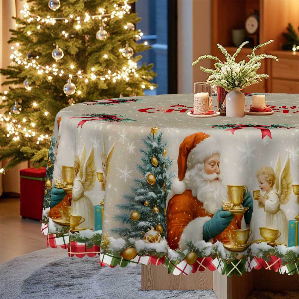 Christmas Round/Square Table Cloth, Santa Claus Snow Pattern, Table Decoration Cloth, Festive Atmosphere
