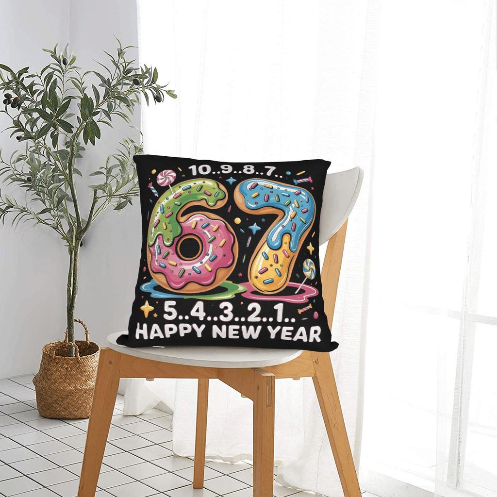 67 Happy New Year 2026 Donut Pillow Cover Morden Pillow Case For Office Car Home Decor Soft Cushion Cover Birthday Present