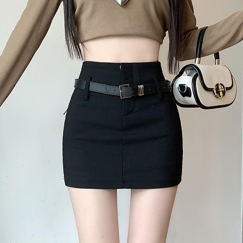Women's High-Waist Belted Black A-Line Skirt - Sexy Summer Style