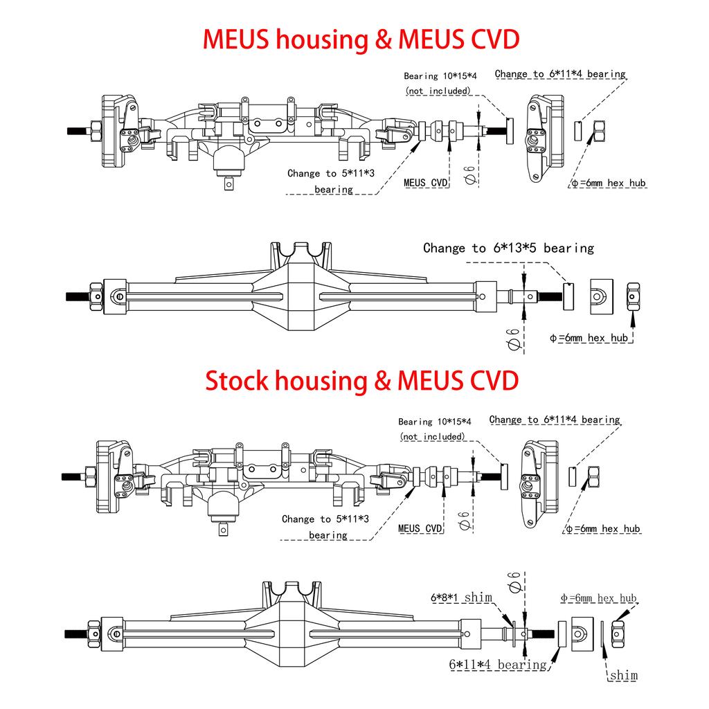 MEUS Racing Isokinetic 3-section CVD Shafts for 1/10 Vanquish H10 Optic Axle Upgrade Parts