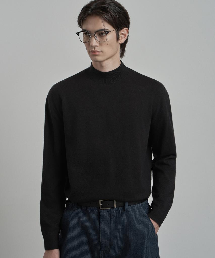 WORK ON BODY OFF Kor Semi-Overfit Mock Neck Knit [Black]