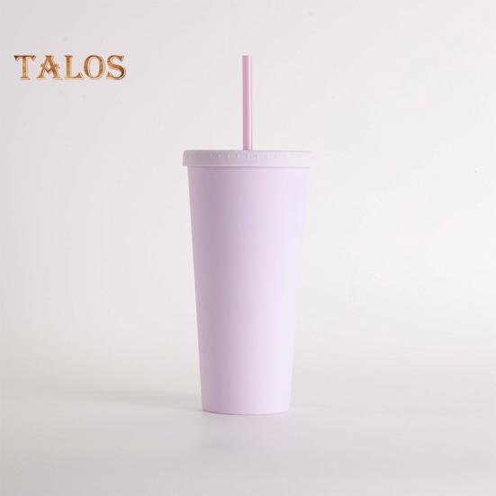 Pahar de cafea de 720 ml cu capac și paie, cu perete dublu, ceașcă de cafea de călătorie, cu gură largă, reutilizabilă, reutilizabilă