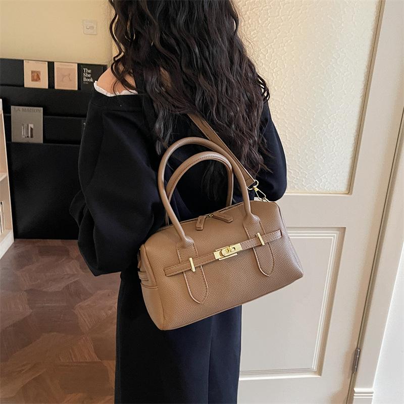 Bolso de Mano Clásico de Piel Sintética Granulada con Asa Superior y Correa de Hombro Desmontable Ideal para la Moda Cotidiana y la Elegancia