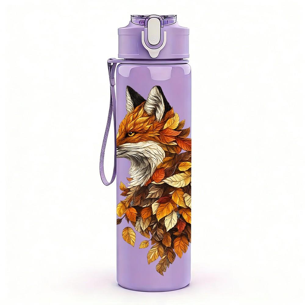 1PC Autumn Leaf Fox Animal Print 750ml Color Plastic Sports Water Bottle Leakproof Flip Straw Lid Suitable for Sports Office Home Use
