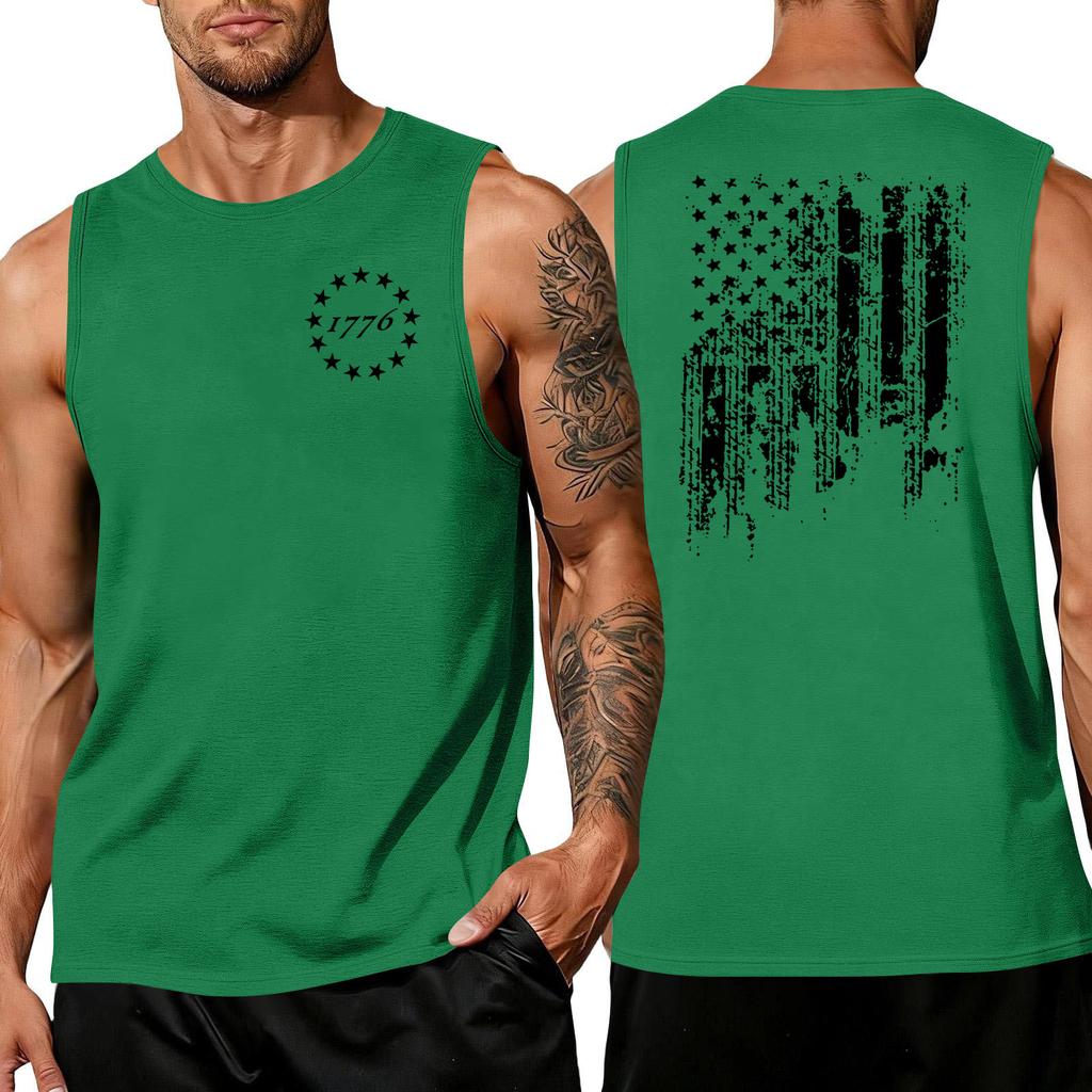 Men's Sleeveless Tank Top Casual Athletic Shirt with Independence Day Patriotic Print Round Neck Lightweight Summer Vest