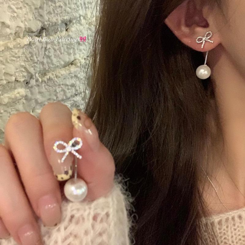 Elegantes Pendientes Largos de Lazo con Borlas y Diamantes para Mujer