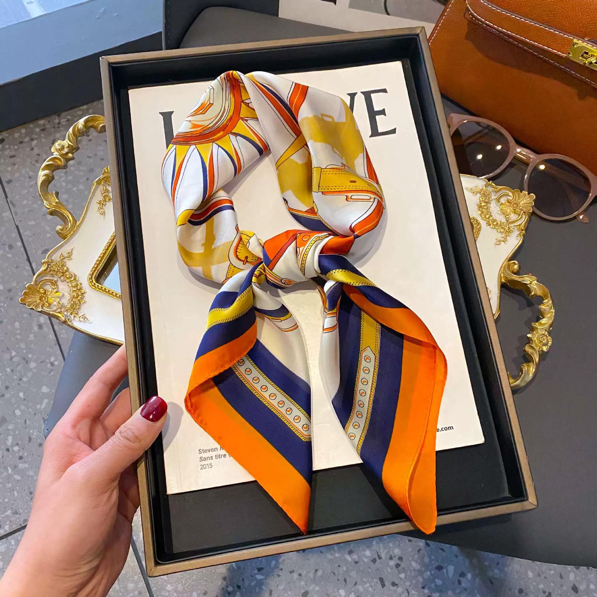 

53*53 см шелковые шарфы для женщин модный узор гладкий на ощупь весенне-летний солнцезащитный шелковый шарф