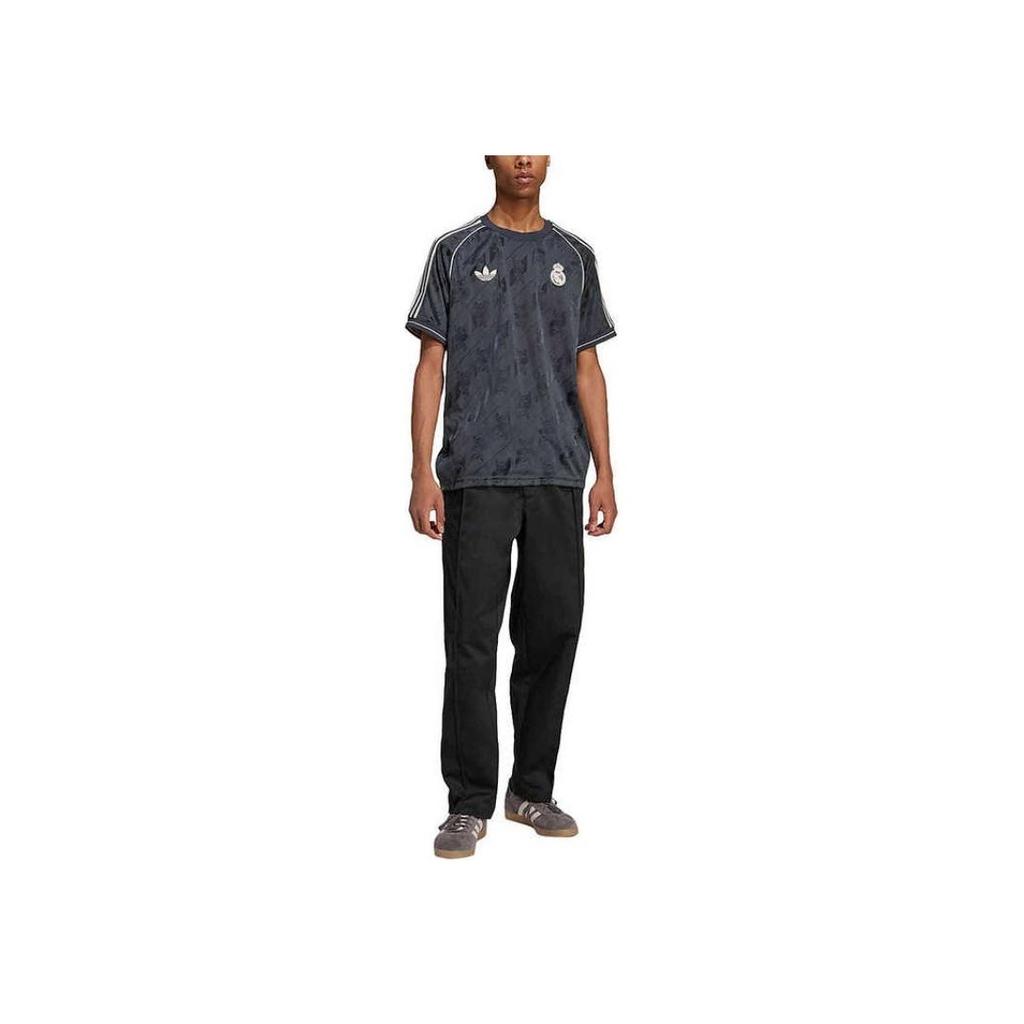 Adidas Originals X Real Madrid Theme Crew Neck Vintage Short Sleeve Football Shirt Men Tops Dark-Gray JI9481