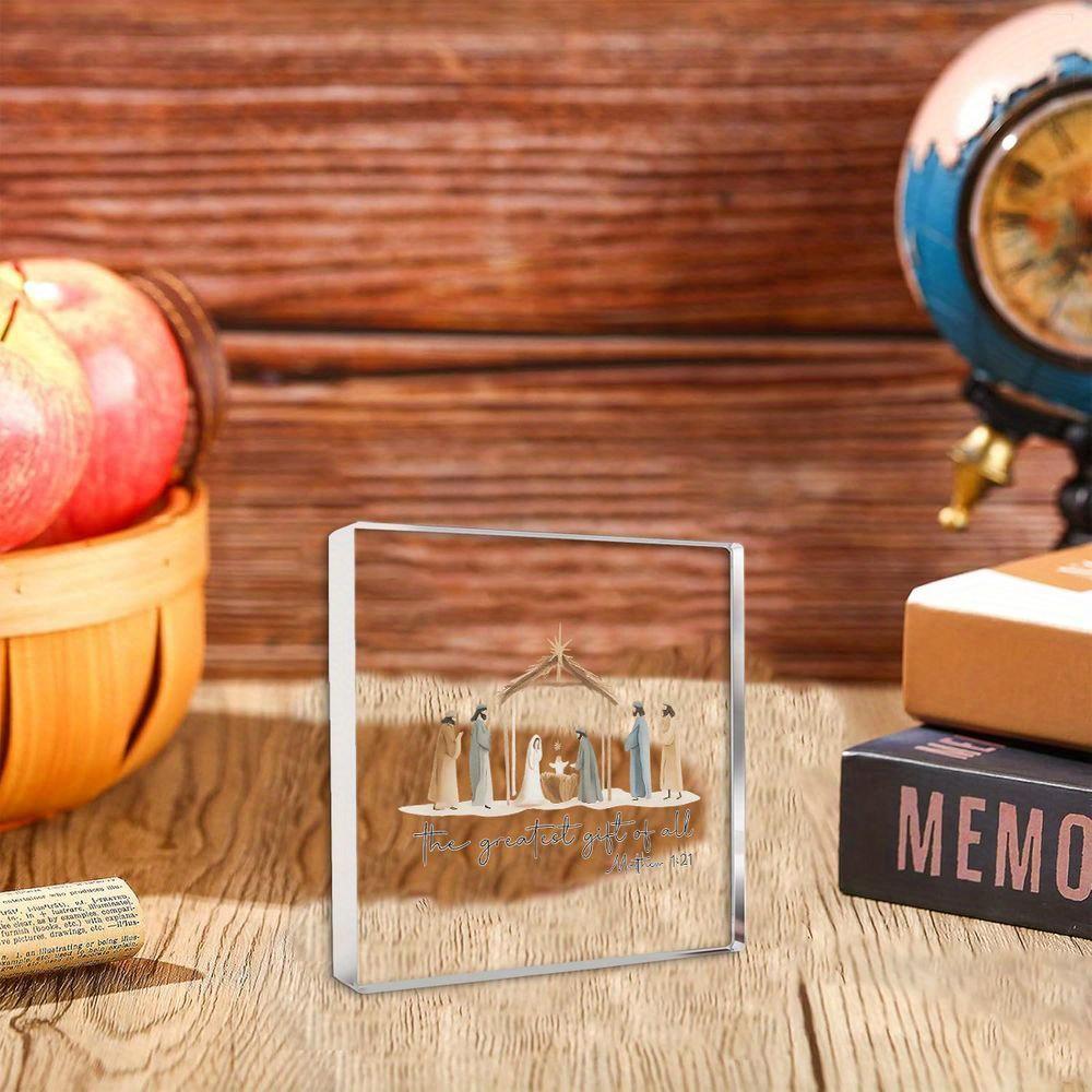 2D Acrylic Nativity Scene Center Decorative Ornament - Holy Infant Christmas Festival Decora Accompanied By Angels and Shepherds