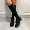 Moda Inverno Pelle Morbida Donna Stivali Al Ginocchio Moda Cerniere Posteriori Stivaletti Lunghi Moderni Ballerine di Design Botas De Mujer