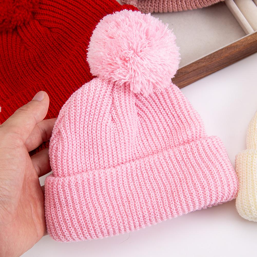 Solid Pom Knitted India Hats Infant 0-12M Boys Girls Folded Crochet Ins Fall Winter Warm Beanies Newborn Caps Headwraps