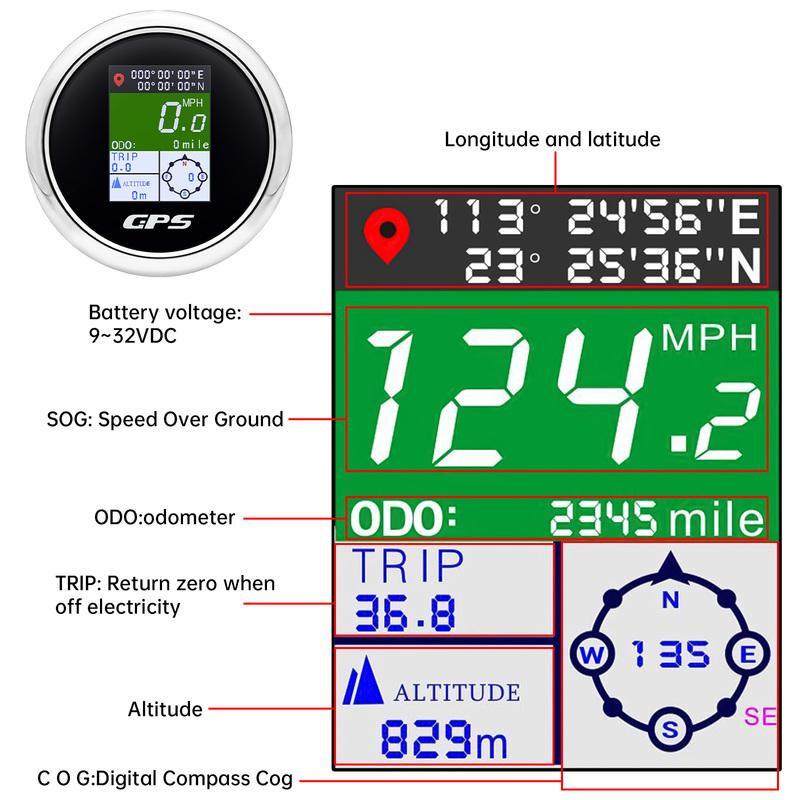 AD New 52mm/85mm TFT Screen Speed Gauge Digital GPS Speedometer Mph Knot Km/h GPS Antenna For Motorcycle Marine Boat Car 12V 24V
