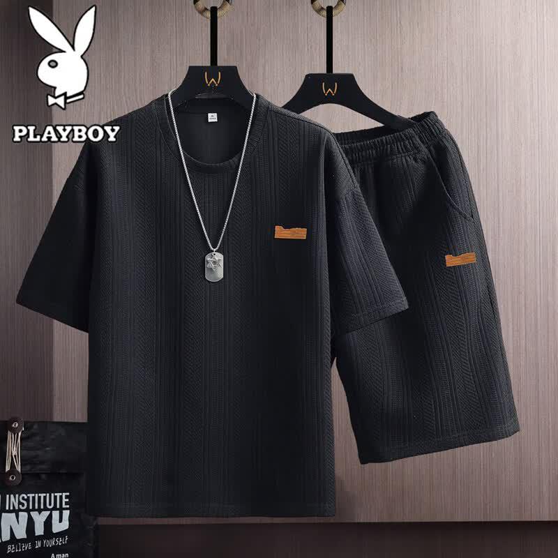 PLAYBOY Men's Striped T-Shirt & Shorts Set