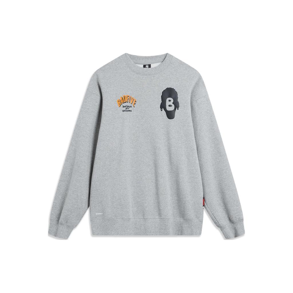 Li Ning Badfive Písmenkový Mikina s kulatým výstřihem z fleecu Pánská mikina Květinová-Šedá AWDT873-2